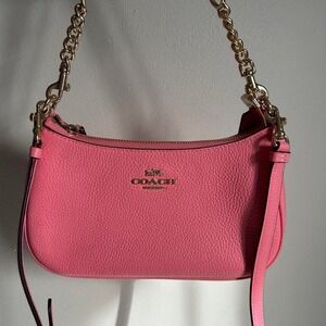 Coach Teri Shoulder Bag Pink Pebbled Leather Gold Chain CA209 Womens Bag